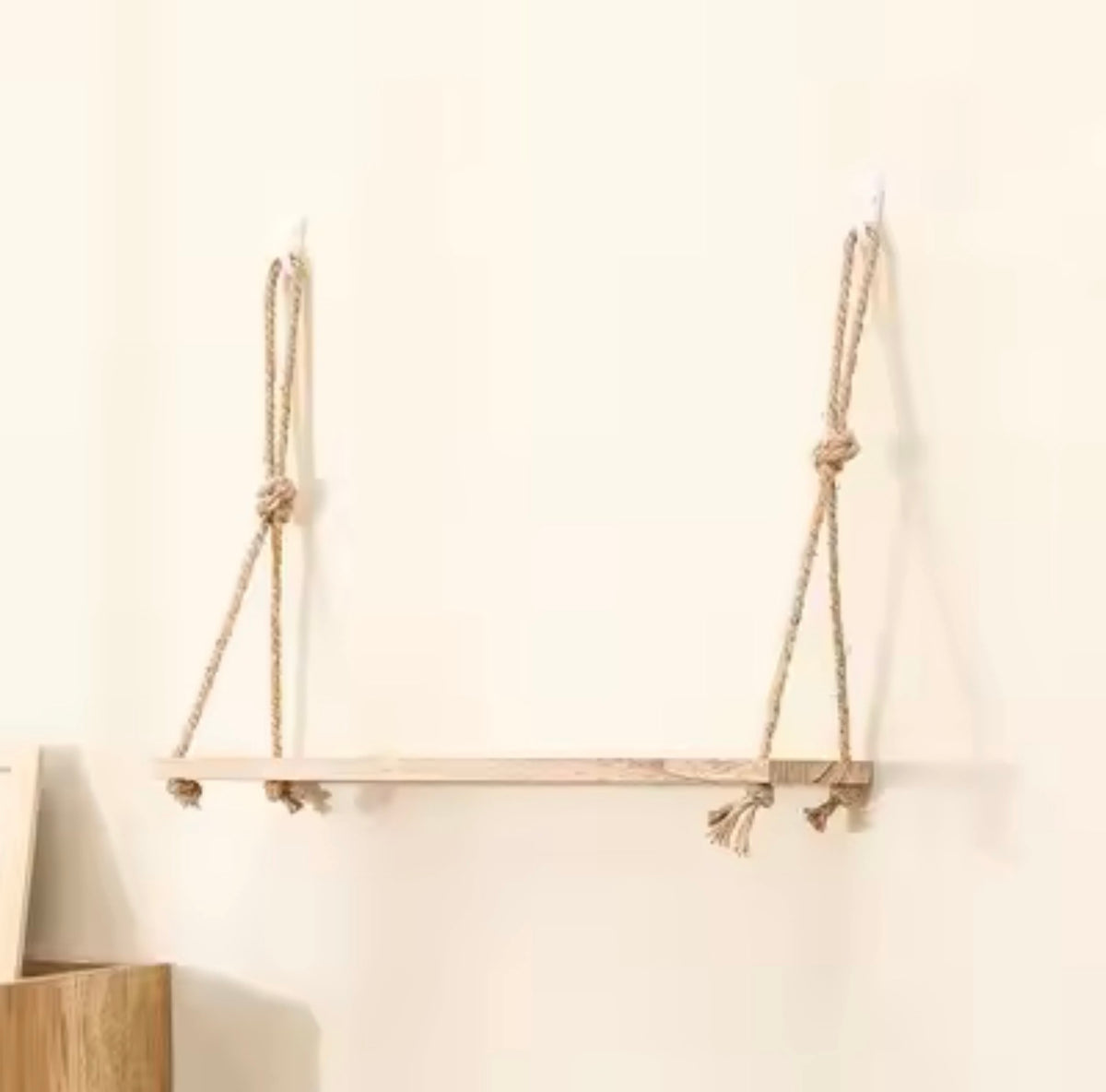 Wooden Floating Shelves for Wall Plant Flower Wood Swing Hanging Rope Storage Home Living Room
