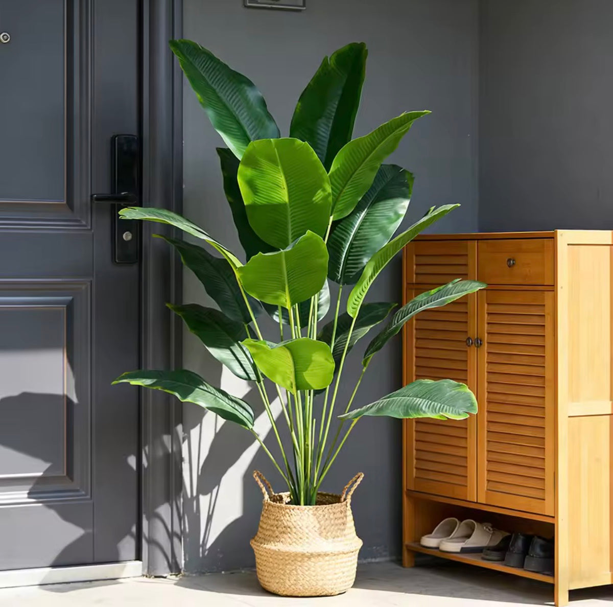 65-88cm Large Artificial Banana Tree Fake Palm Plants Plastic Monstera Tropical Leaves Branches