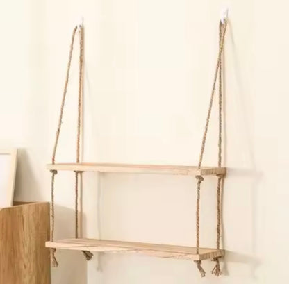 Wooden Floating Shelves for Wall Plant Flower Wood Swing Hanging Rope Storage Home Living Room